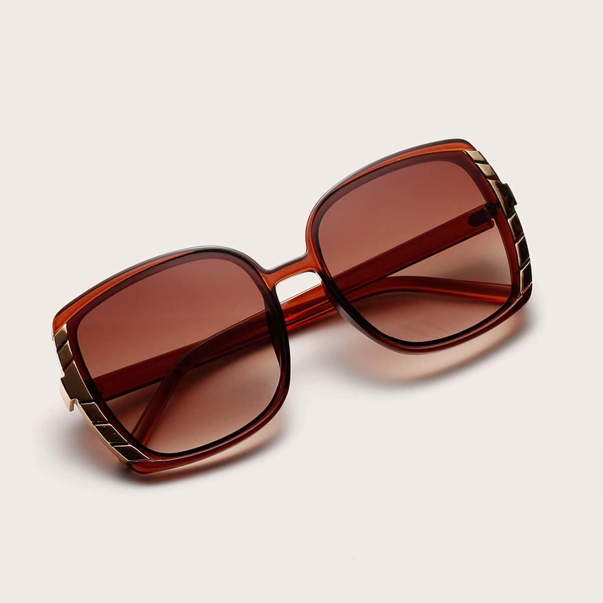 

Metal Detail Acrylic Frame Sunglasses, Brown