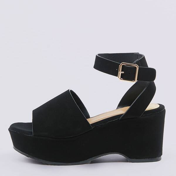

Open Toe Ankle Strap Platform Wedge Sandals, Black