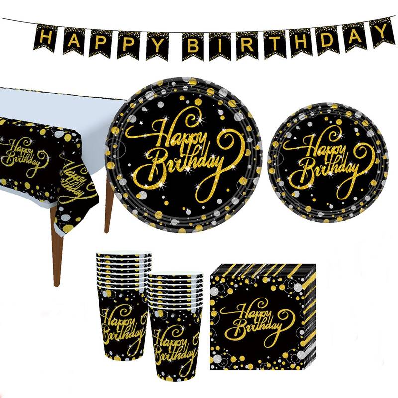 

1pc Birthday Pull Flag & 8pcs Paper Cup & 1pc Tablecloth & 16pcs Napkins & 8pcs Plate, Multicolor