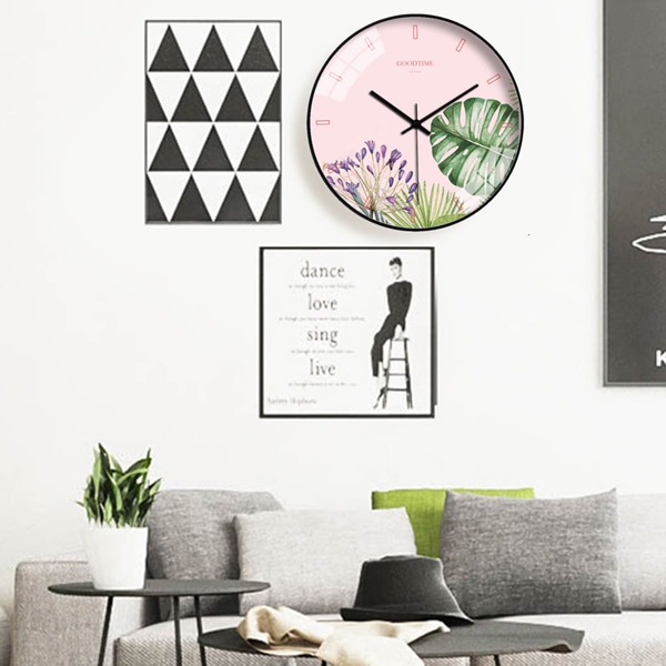 

1pc Flower & Leaf Print Wall Clock, Multicolor