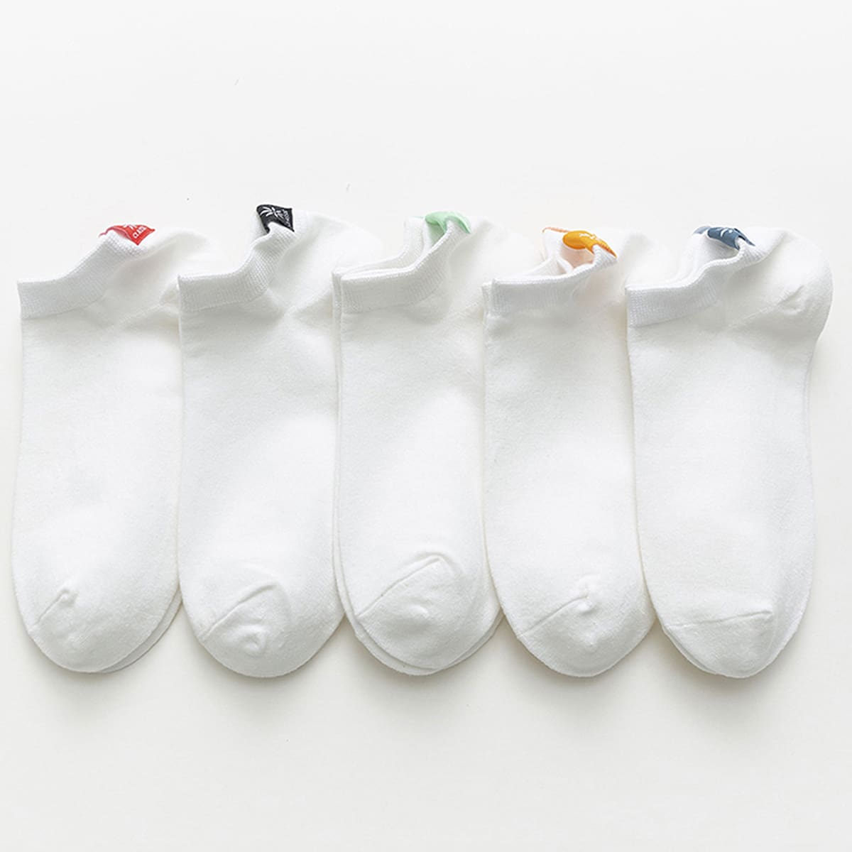 

Guys 5pairs Patch Decor Ankle Socks, White