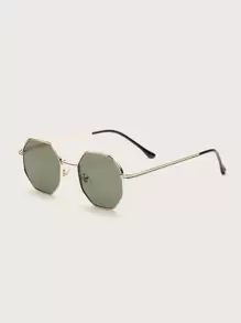 Polygon Shaped Metal Frame Fashion Glasses - Green - View 2