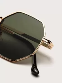 Polygon Shaped Metal Frame Fashion Glasses - Green - View 3