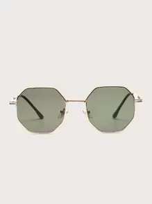 Polygon Shaped Metal Frame Fashion Glasses - Green - View 4