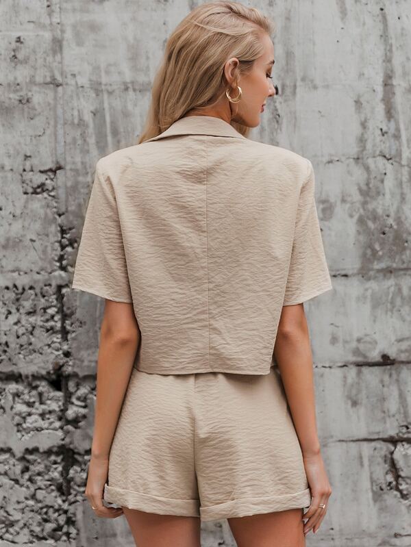 SheIn 2-teiliges Outfit mit gekerbtem Ausschnitt Blazer und Hose mit G/ürtel 3//4-/Ärmel