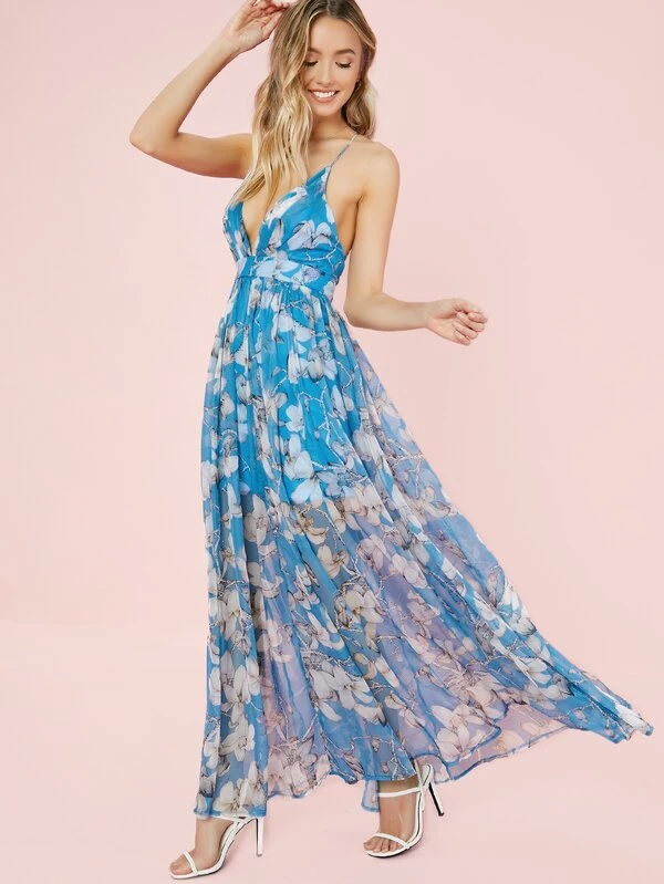 pleated floral maxi dress