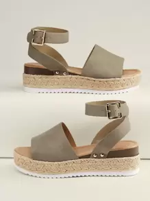 SHUZIA Giày đế xuồng màu trơn Màu Khaki Boho - Màu Khaki - Xem 1