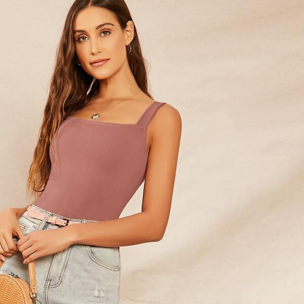 

Sleeveless Square Neck Thong Bodysuit, Nude