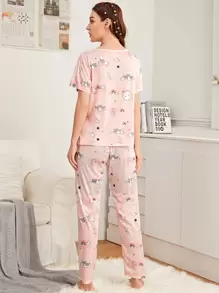 3 件套卡通图案睡衣套装/睡衣套装（带眼罩） - 粉色 - 查看 2