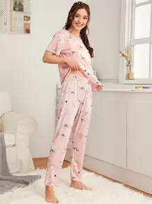 3 件套卡通图案睡衣套装/睡衣套装（带眼罩） - 粉色 - 查看 5