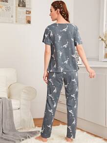 3pcs Dolphin Print PJ Set / Pajama Set With Eye Cover - Grey - View 2