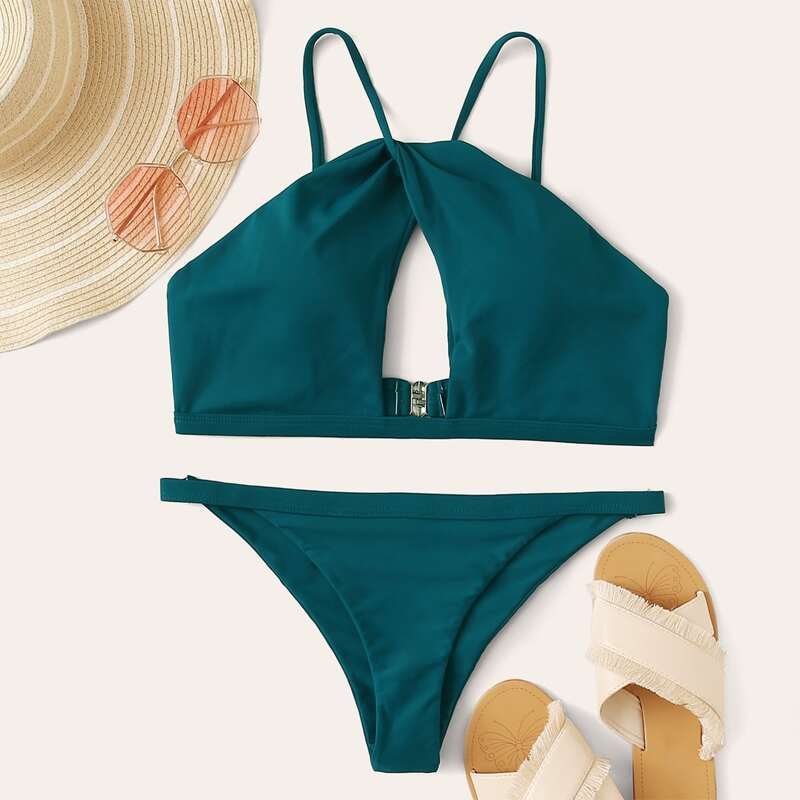 

Cutout Tanga Bikini Swimsuit, Green