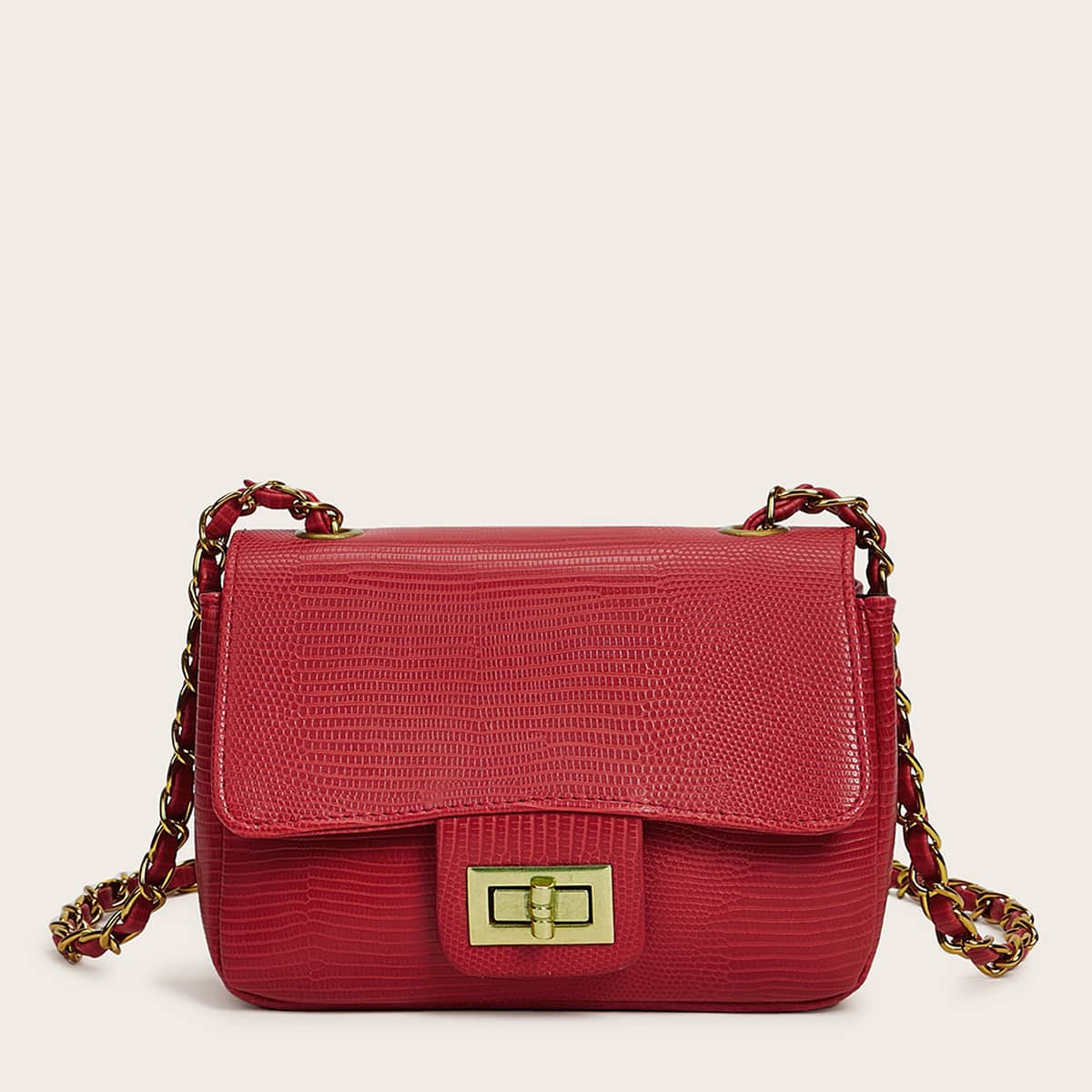 

Lizard Flap Crossbody Bag, Red
