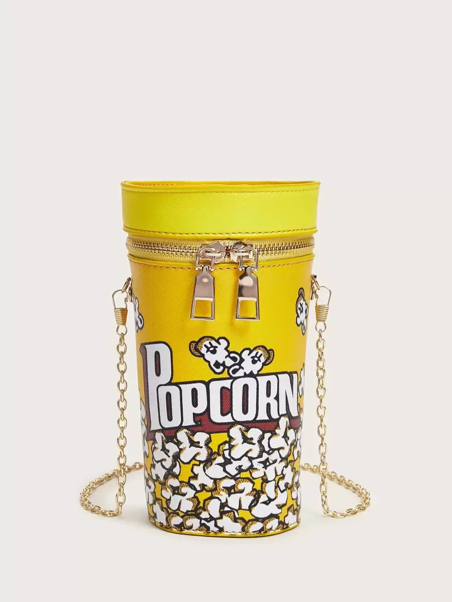 Mini Popcorn Bucket Design Chain Crossbody Bag - Yellow - View 1