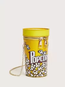 Mini Popcorn Bucket Design Chain Crossbody Bag - Yellow - View 2