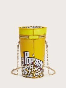 Mini Popcorn Bucket Design Chain Crossbody Bag - Yellow - View 5