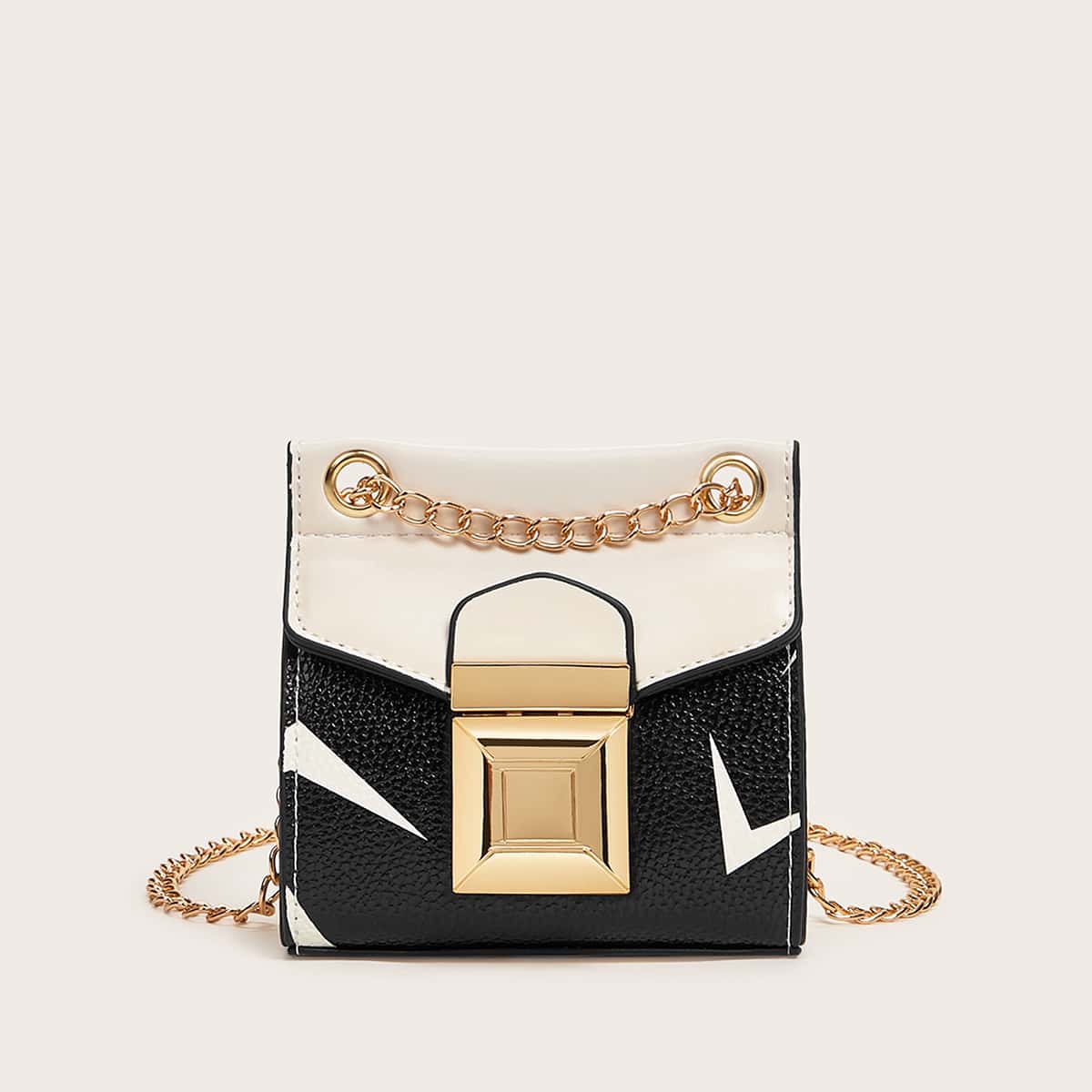 

Mini Colorblock Push Lock Chain Crossbody Bag, Multicolor