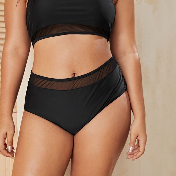 

Plus Contrast Mesh High Waisted Bikini Panty, Black