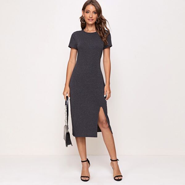 

Heather Gray Split Jersey Dress, Grey