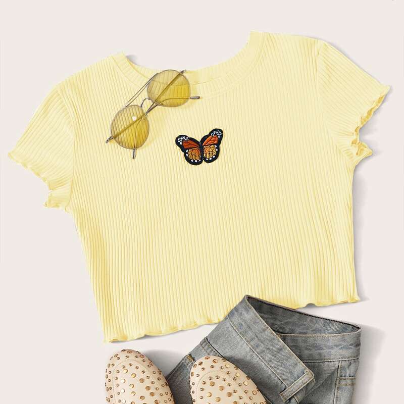 

Lettuce Trim Butterfly Ribbed Crop Top, Yellow