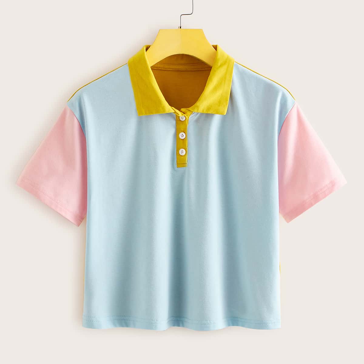 

Colorblock Crop Polo Tee, Multicolor