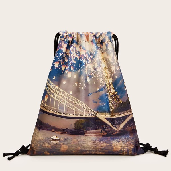 

Landscape Pattern Drawstring Backpack, Multicolor