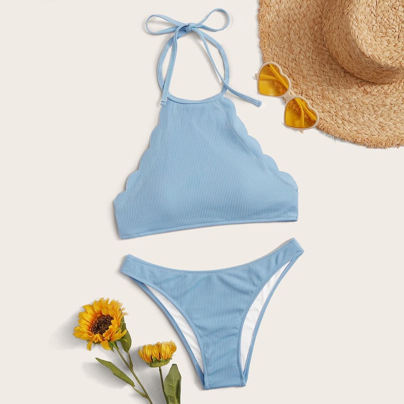 

Scallop Halter Blue Bikini Swimsuit