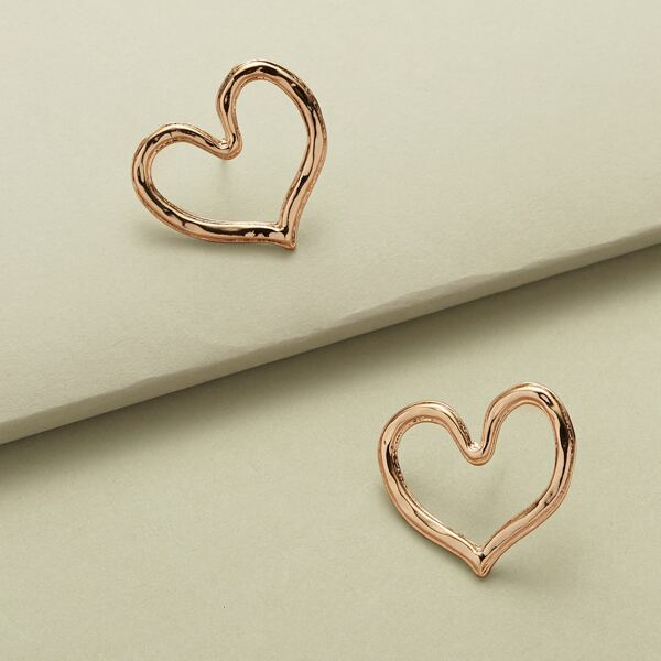 

1pair Heart Outline Stud Back Earrings, Gold