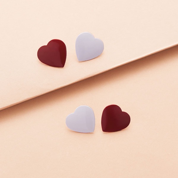 

2pairs Heart Shaped Stud Earrings, Multicolor