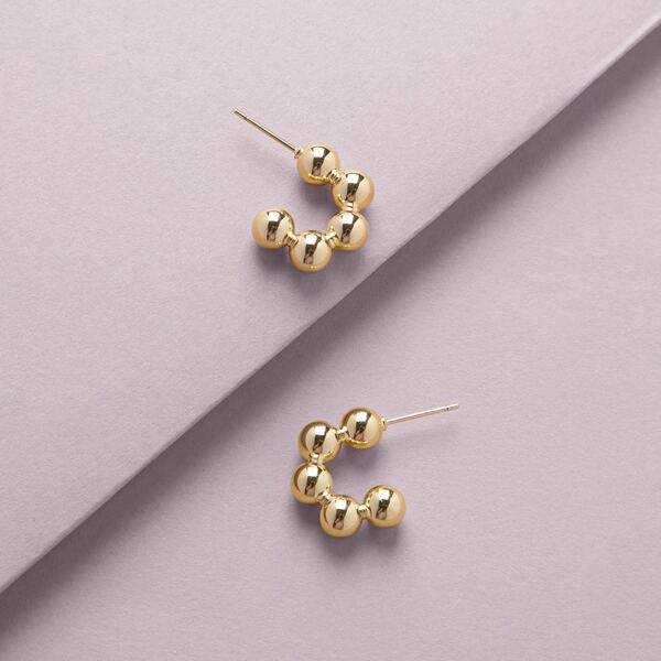 

1pair Ball Detail Small Hoop Earrings, Gold