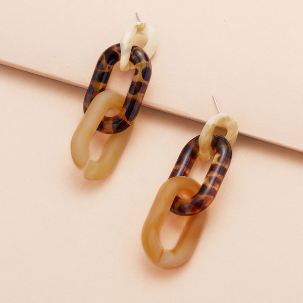 

1pair Tortoise Acrylic Link Earrings, Multicolor