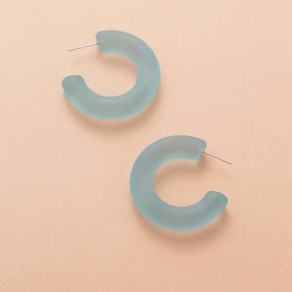

1pair Thick Frosted Medium Open Hoop Earrings, Blue