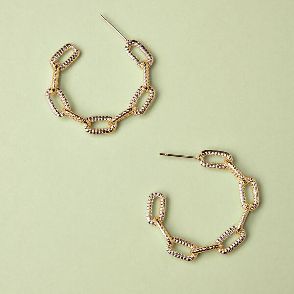 

1pair Chain Link Medium Hoop Earrings, Gold