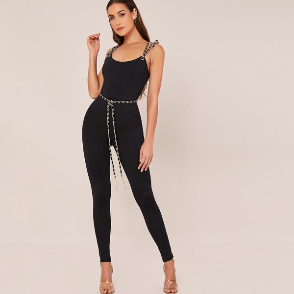 

Chain Strap Sleeveless Skinny Jumpsuit, Black