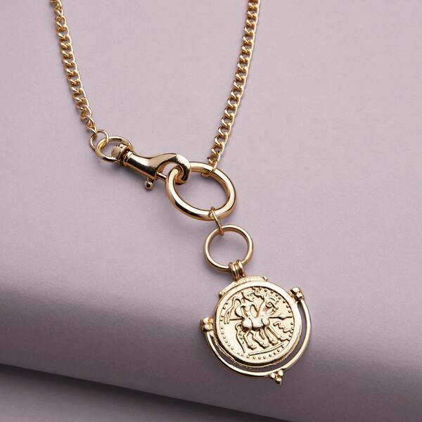 

Spinning Coin Pendant Chain Link Necklace, Gold