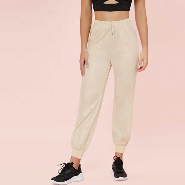 

Elastic Waist Sheen Jogger Pants, Beige