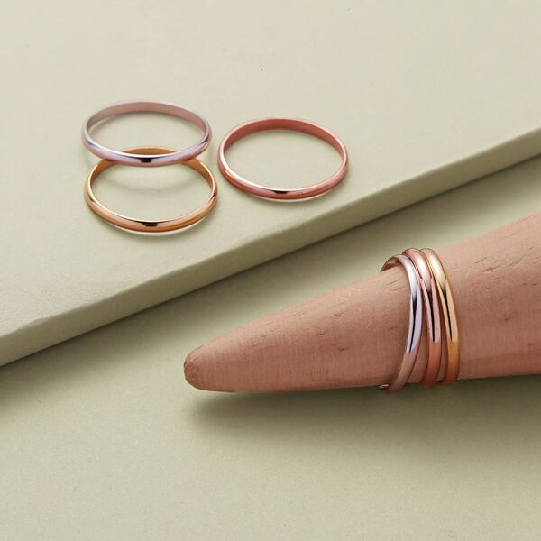 

Set Of Six Three Tone Dainty Rings, Multicolor
