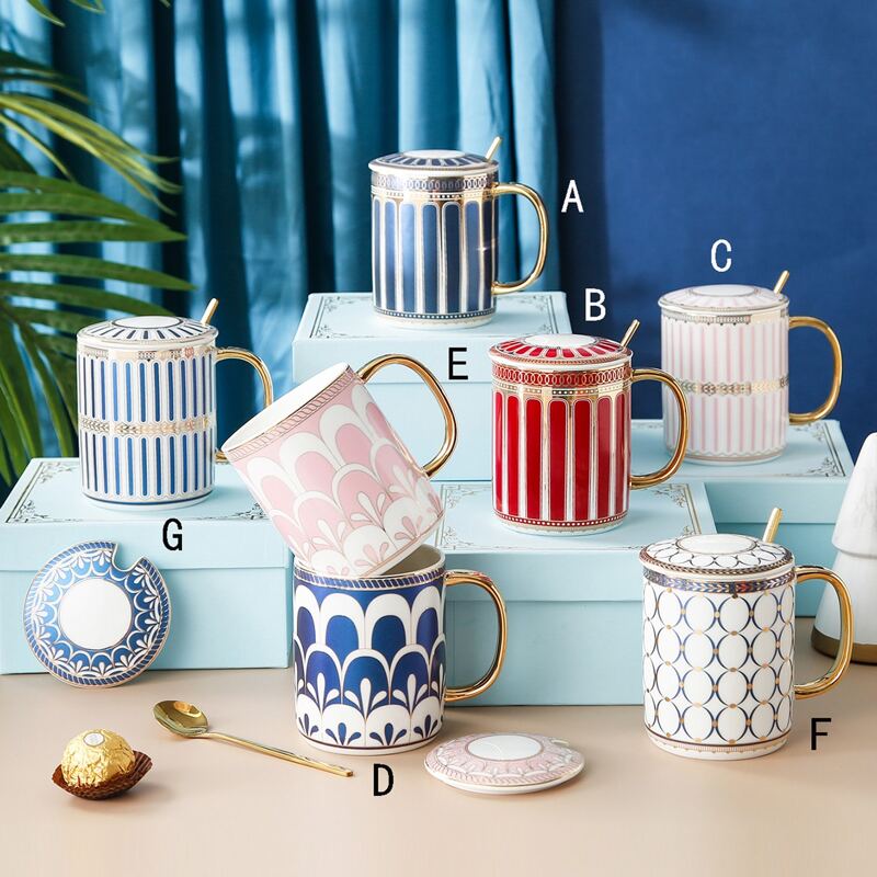 

1pc Geometric Pattern Mug & Lid & Spoon
