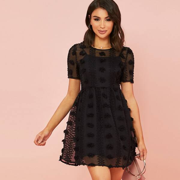 

3D Applique 2 In 1 Dress, Black