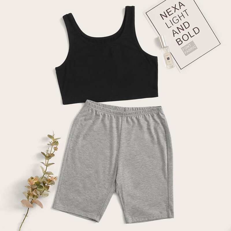 

Solid Tank Top & Biker Shorts PJ Set, Multicolor