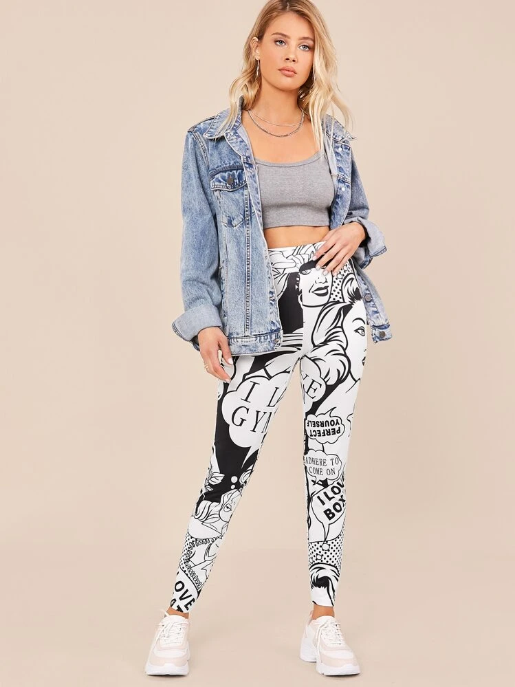SHEIN ツートーン ポップアートプリント レギンス | SHEIN JAPAN