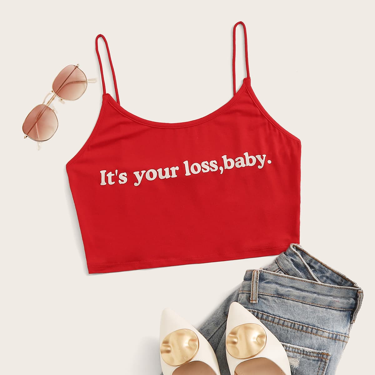 

Slogan Graphic Cami Top, Red bright