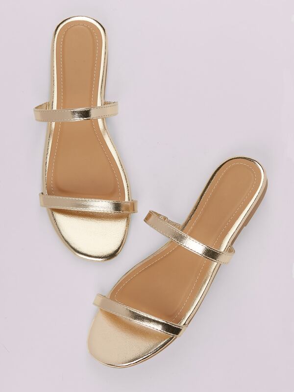 SHUZIA Metallic Two Thin Band Open Toe Flat Slide Sandals Summer Shoes Spring Shoes Spring Break Easter Mother's Day Present