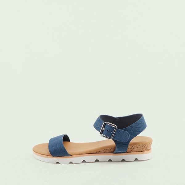 

Denim Open Toe Ankle Strap Low Platform Sandals, Blue
