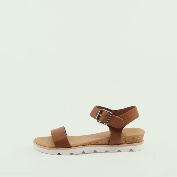 

Buckled Ankle Open Toe Low Flatform Sandals, Brown