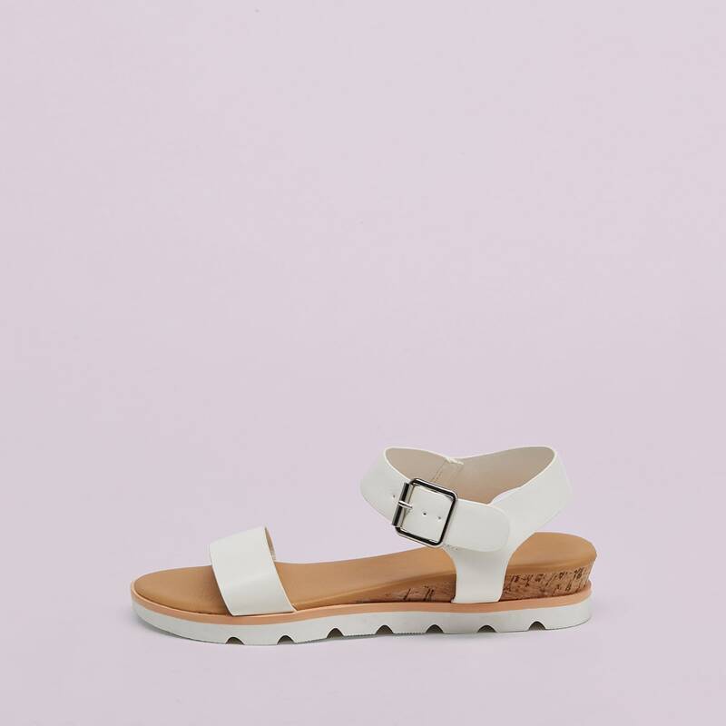 

Buckled Ankle Open Toe Low Platform Sandals, White