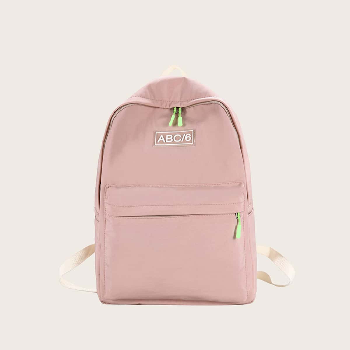 

Letter Patch Decor Pocket Front Backpack, Pink