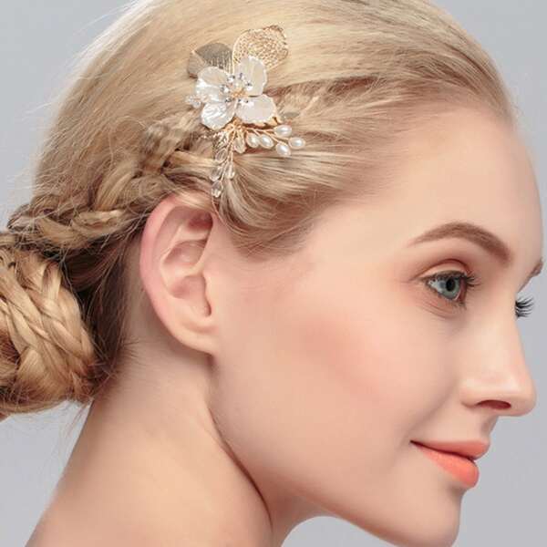 

Faux Pearl Flower Decor Hair Pin, Gold