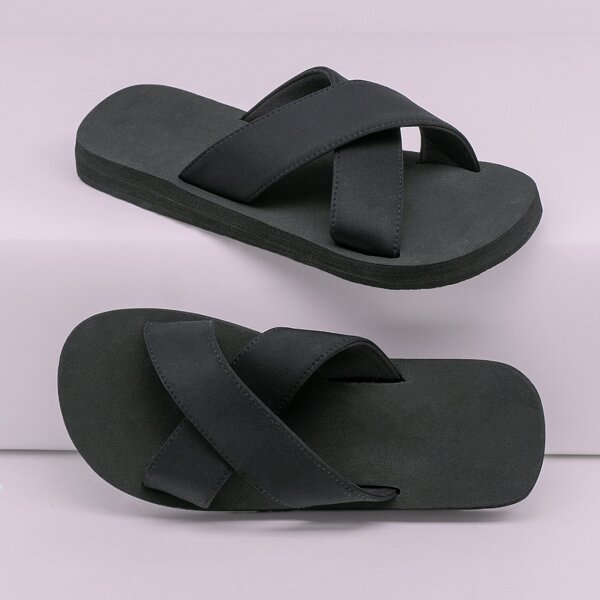 

Open Toe Cross Band Foam Sole Slide Sandals, Black