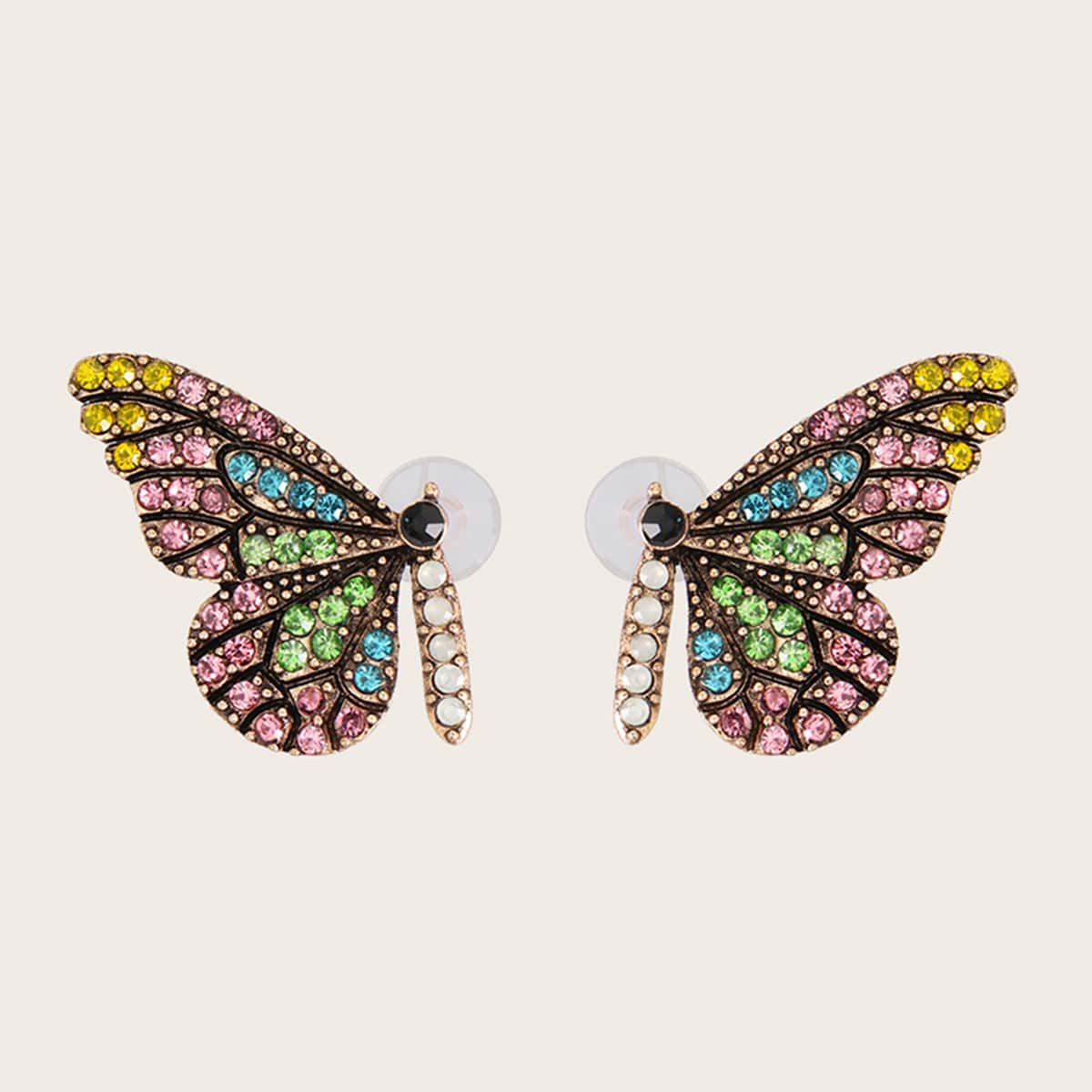 

1pair Rhinestone Decor Butterfly Shaped Stud Earrings, Multicolor